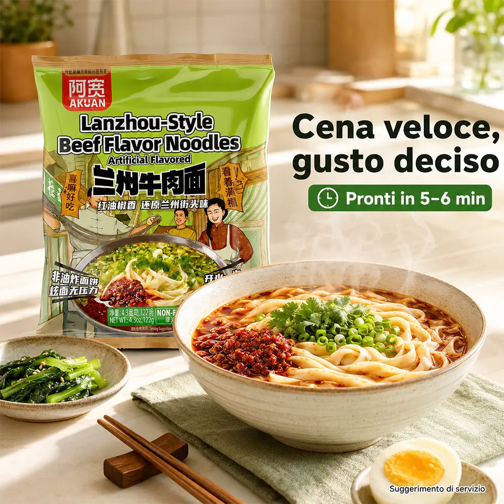 AKUAN | Noodles Istantanei 122g - LANZHOU Stile(Gusto di Manzo)