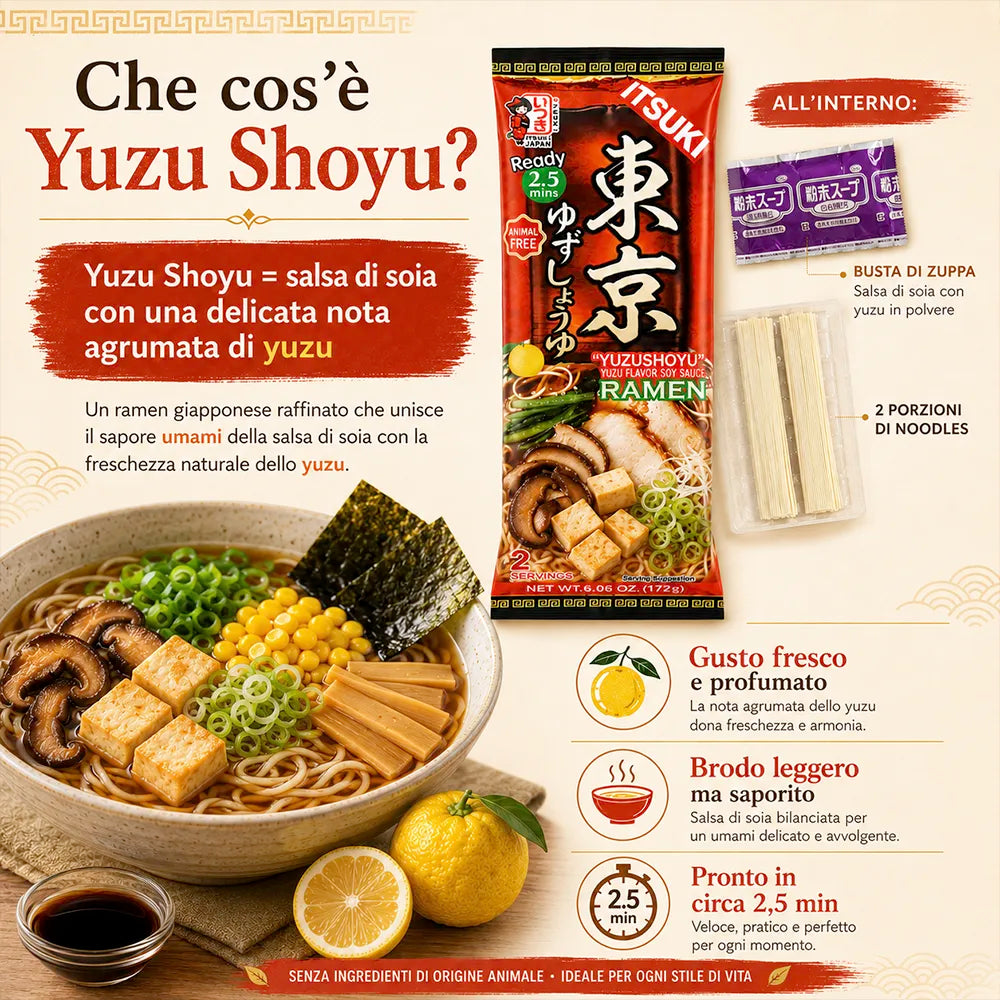 ITSUKI | Ramen Giapponese Istantaneo per Due Persone 172g - Gusto Shoyu e Yuzu di Tokyo