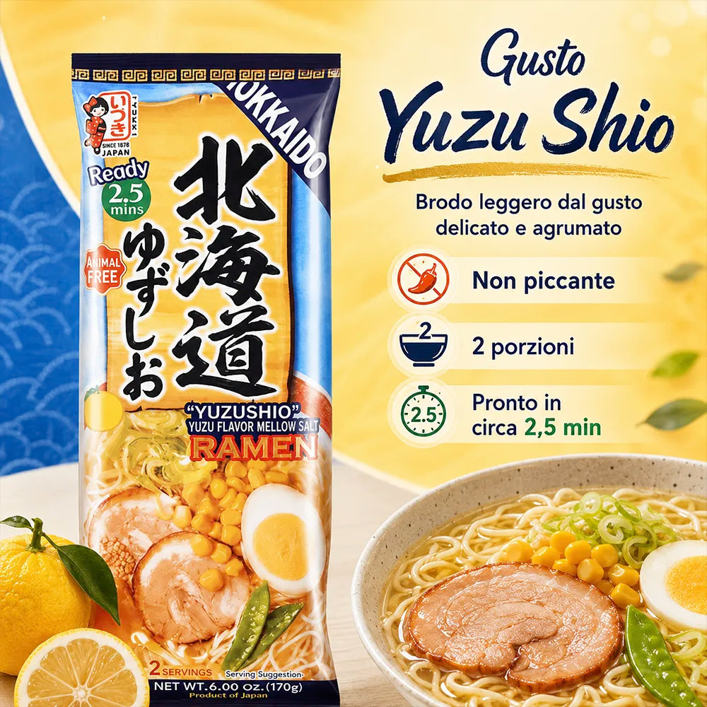 ITSUKI | Ramen Giapponese Istantaneo per Due Persone 172g - Gusto Yuzu Shio di Hokkaido