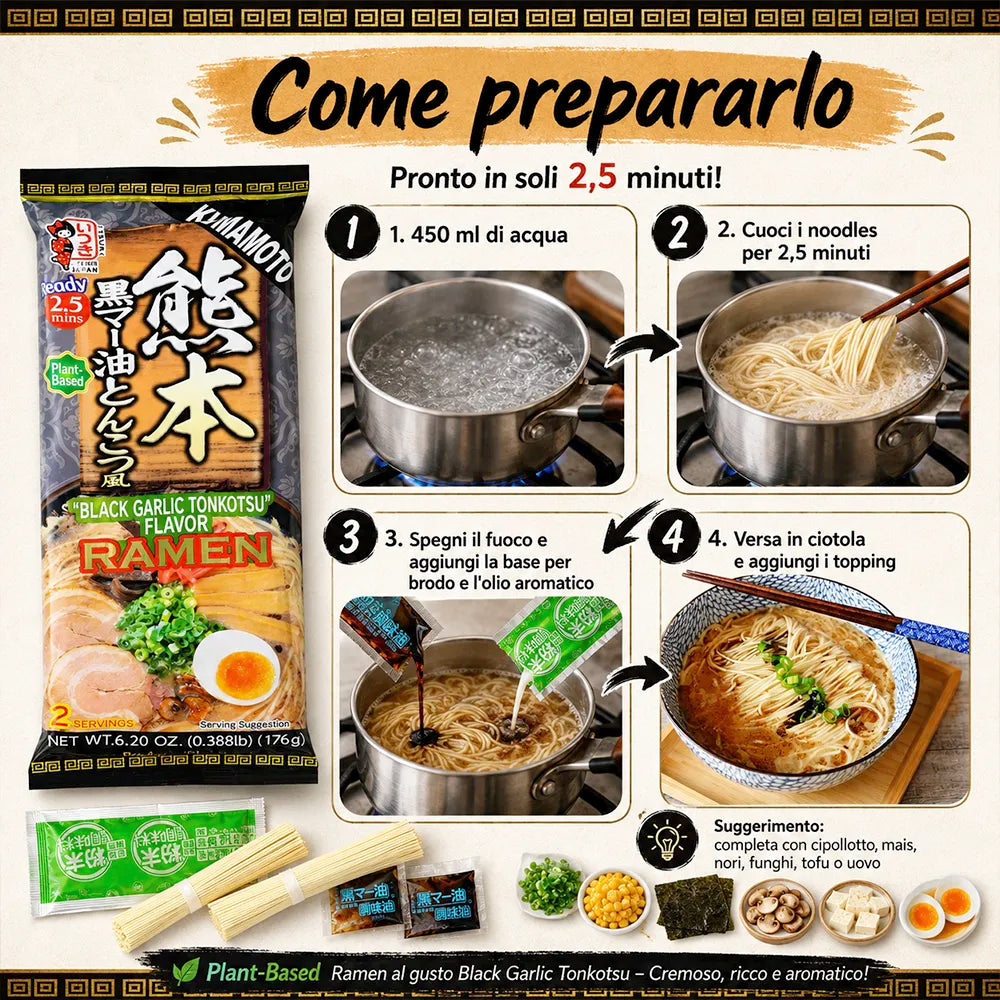 ITSUKI | Ramen Giapponese Istantaneo per Due Persone 176g - Gusto Aglio Nero di Kumamoto