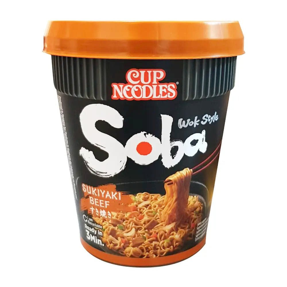 Nissin | Stir - Fry Soba Istantanei Cup 89g - Gusto Sukiyaki Manzo - Trovasia - I02001 - 0702