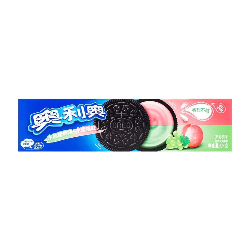 Oreo | Biscotti con Doppia Crema 97g– Gusto Uva & Pesca - Trovasia - S10 - BC003 - 0107